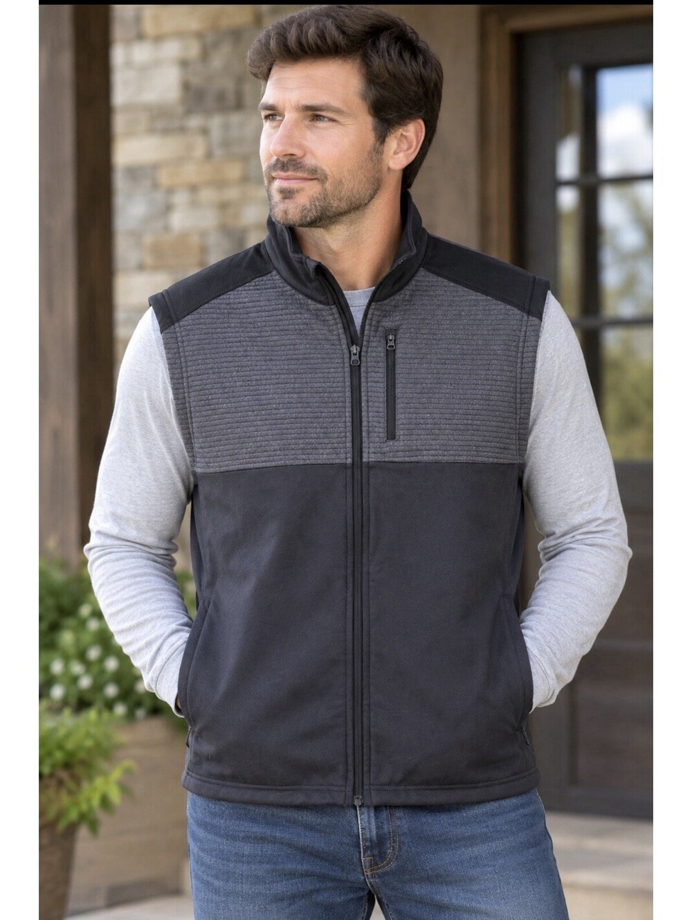 Grand Slam Performance Men's Black Gray Pockets Full Zip Golf Active Vest Size M